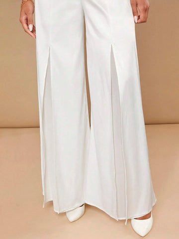 Mesh Insert Wide Leg Halter Jumpsuit