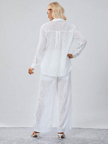 Solid Button Front Shirt & Wide Leg Pants