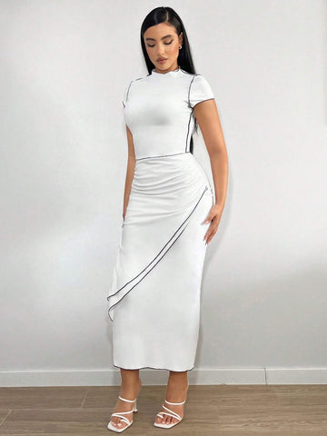 Top-stitching Tee & Skirt