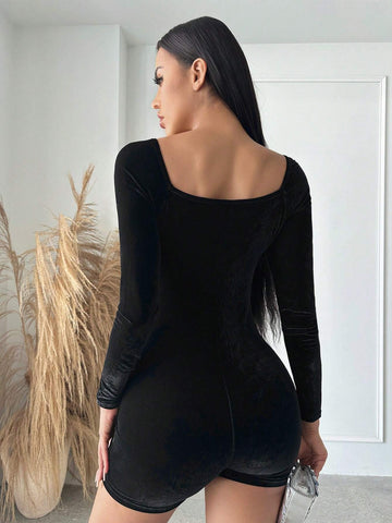 Square Neck Unitard Romper