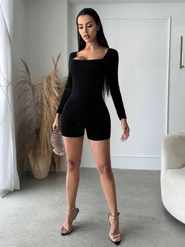 Square Neck Unitard Romper
