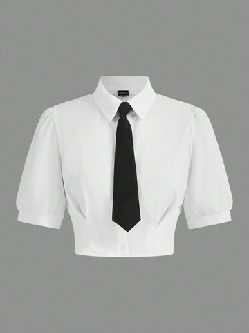 Solid Crop Shirt With Tie