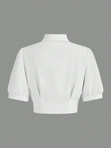 Solid Crop Shirt With Tie