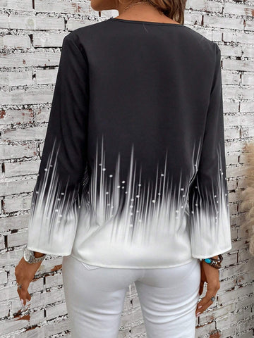 Colorblock Lace Trim Blouse