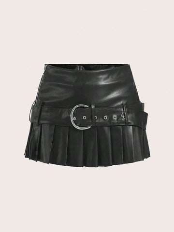 ICON Solid Patent Belted Skirt