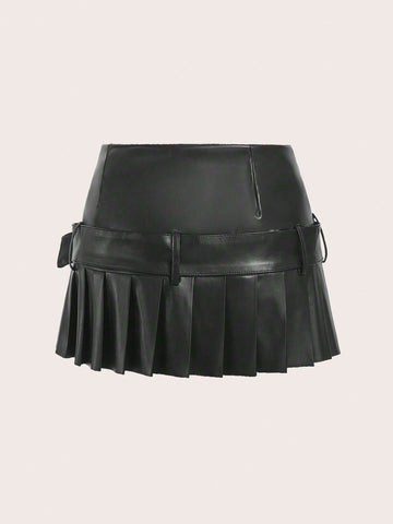 ICON Solid Patent Belted Skirt