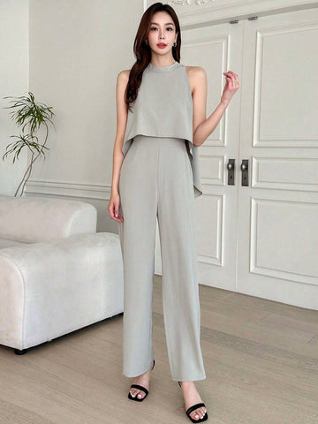 DAZY Solid High Low Hem Tank Jumpsuit