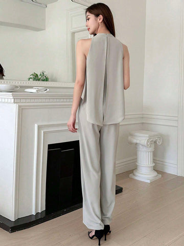DAZY Solid High Low Hem Tank Jumpsuit
