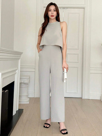 DAZY Solid High Low Hem Tank Jumpsuit