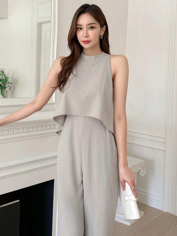 DAZY Solid High Low Hem Tank Jumpsuit