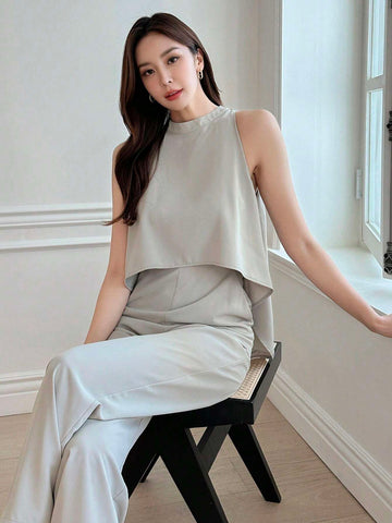DAZY Solid High Low Hem Tank Jumpsuit