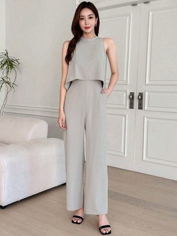 DAZY Solid High Low Hem Tank Jumpsuit