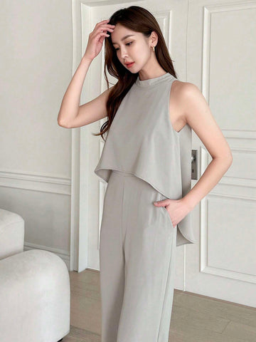 DAZY Solid High Low Hem Tank Jumpsuit