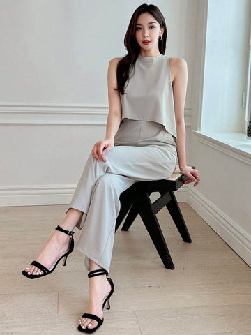 DAZY Solid High Low Hem Tank Jumpsuit