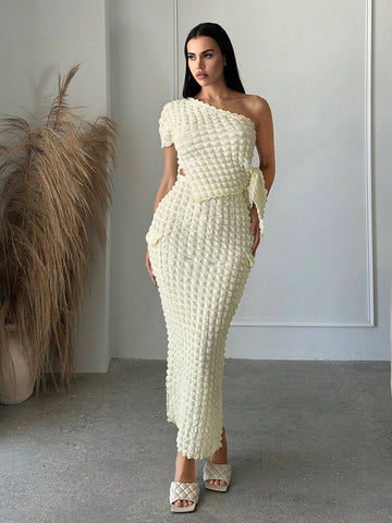 One Shoulder Knot Side Asymmetrical Hem Top & Pencil Skirt
