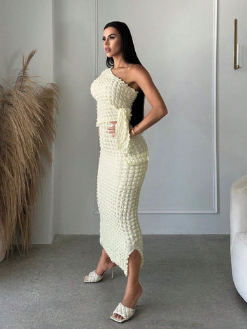 One Shoulder Knot Side Asymmetrical Hem Top & Pencil Skirt