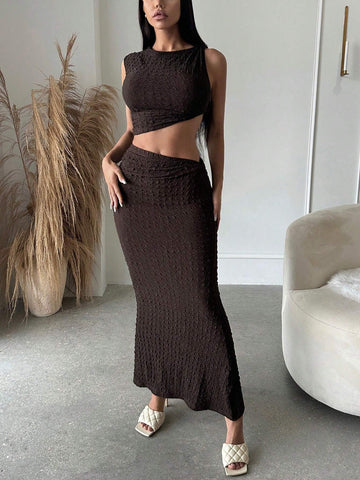 Solid Crop Tank Top & Mermaid Hem Skirt