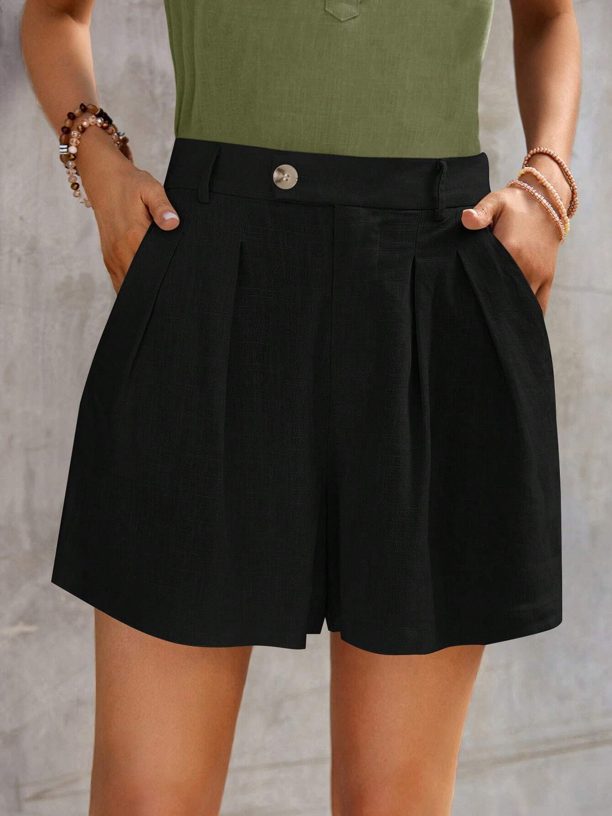 Solid Slant Pocket Wide Leg Shorts