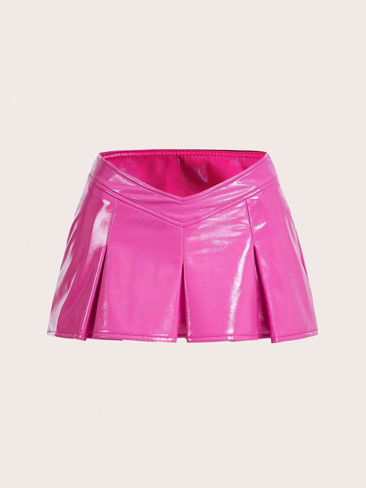 ICON Solid Pleated Hem PU Skirt