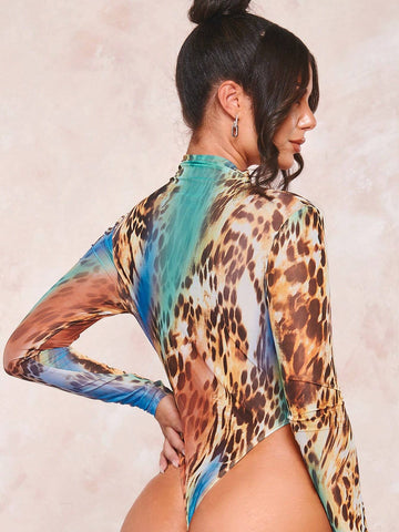 Leopard Print High Cut Bodysuit