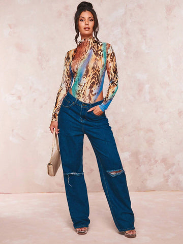 Leopard Print High Cut Bodysuit