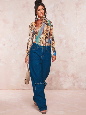Leopard Print High Cut Bodysuit