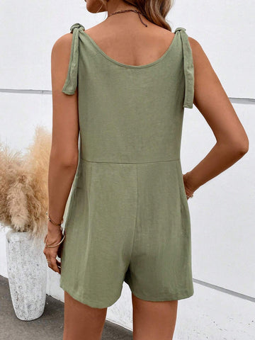 Sunflower & Butterfly Print Dual Pocket Tie Shoulder Romper