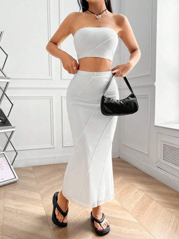 Solid Tube Top & Mermaid Hem Skirt