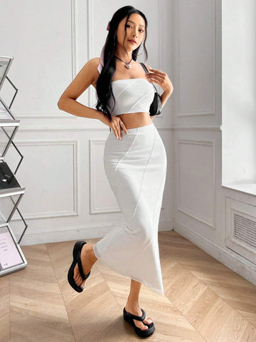 Solid Tube Top & Mermaid Hem Skirt
