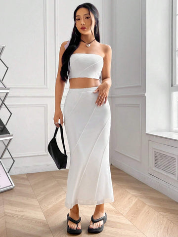 Solid Tube Top & Mermaid Hem Skirt