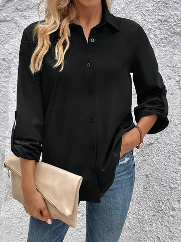Roll Tab Sleeve Button Front Shirt