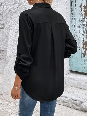 Roll Tab Sleeve Button Front Shirt