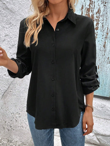 Roll Tab Sleeve Button Front Shirt