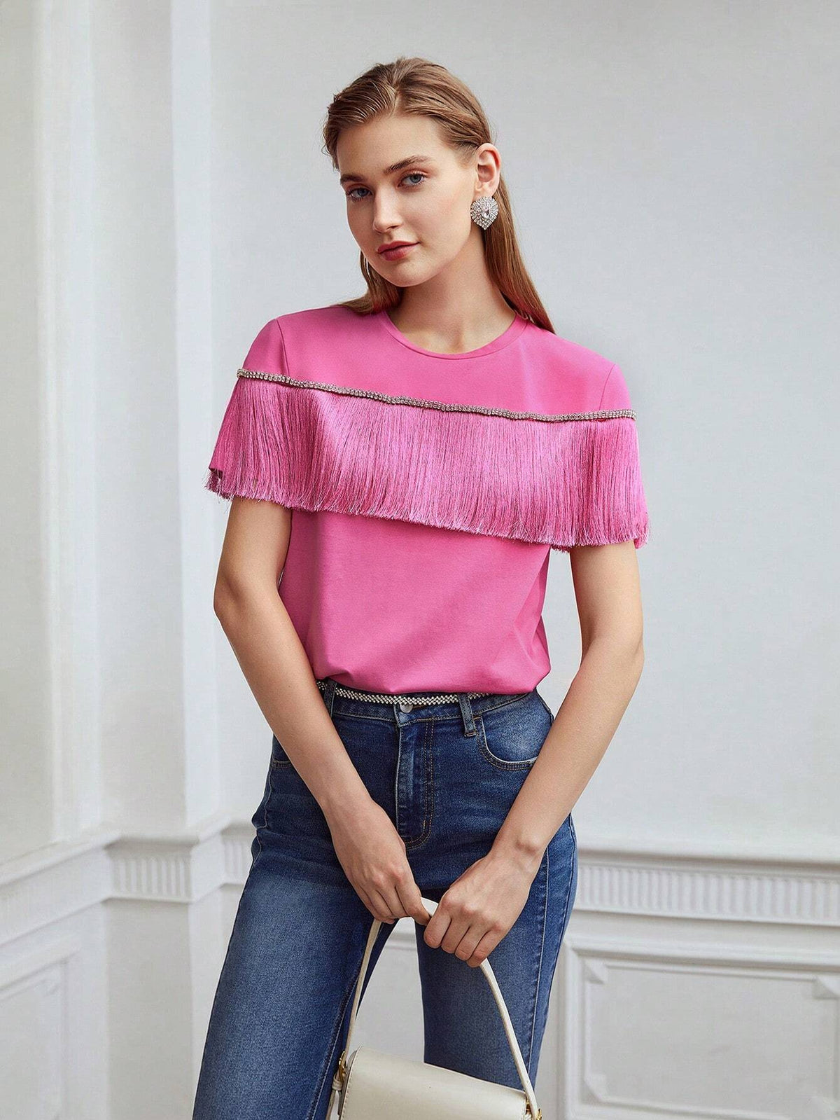 MOTF PREMIUM RHINESTONE FRINGE T-SHIRT