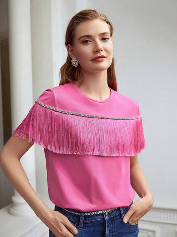 MOTF PREMIUM RHINESTONE FRINGE T-SHIRT