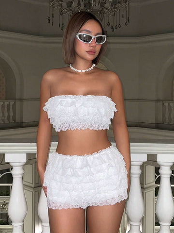 Lace Trim Tube Top & Bodycon Skirt