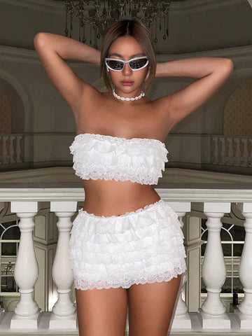 Lace Trim Tube Top & Bodycon Skirt