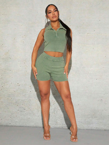 SXY Solid Ribbed Knit Biker Shorts