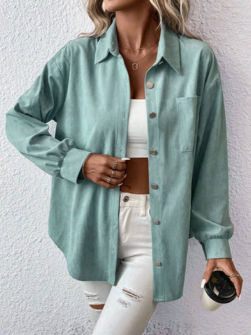 Drop Shoulder Pocket Patched Shirt