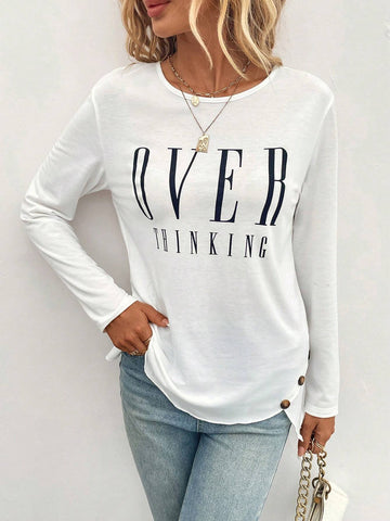 Letter Graphic Button Detail Tee