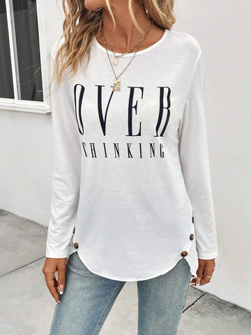 Letter Graphic Button Detail Tee