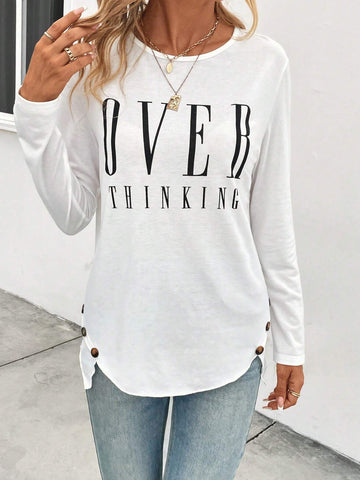 Letter Graphic Button Detail Tee