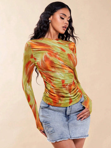 Tie Dye Ruched Side Tee