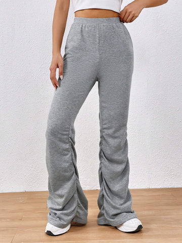 EZwear High Waist Ruched Flare Leg Sweatpants