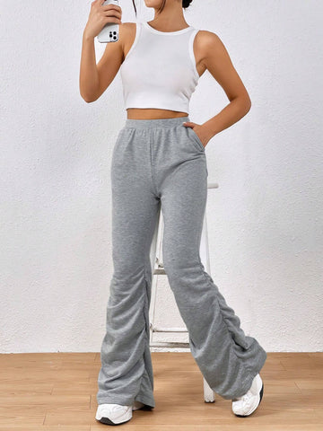 EZwear High Waist Ruched Flare Leg Sweatpants