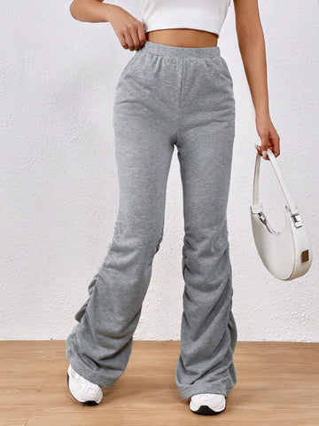 EZwear High Waist Ruched Flare Leg Sweatpants