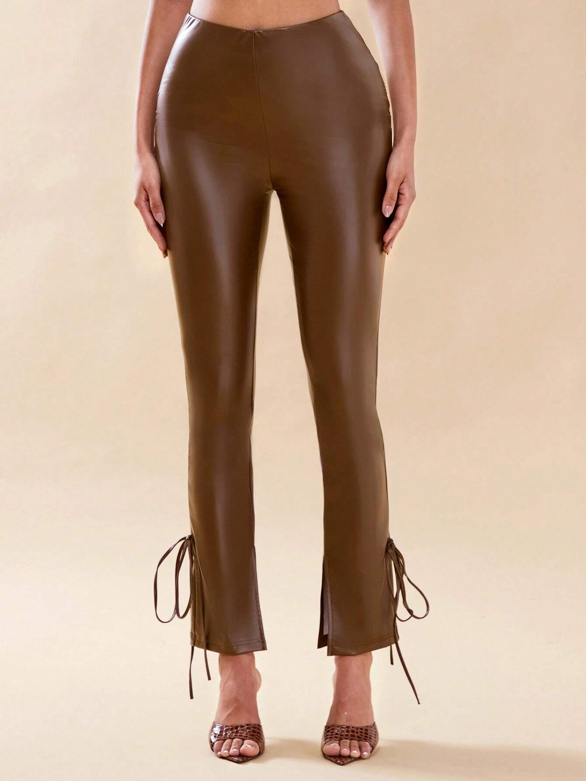 BAE Knot Side Split Hem PU Leather Leggings