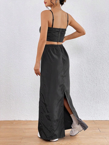 Solid Cami Top & Drawstring Waist Skirt