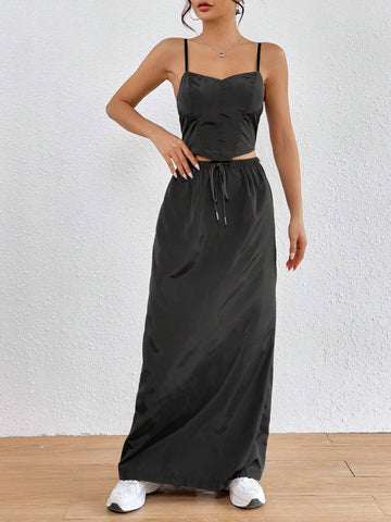 Solid Cami Top & Drawstring Waist Skirt