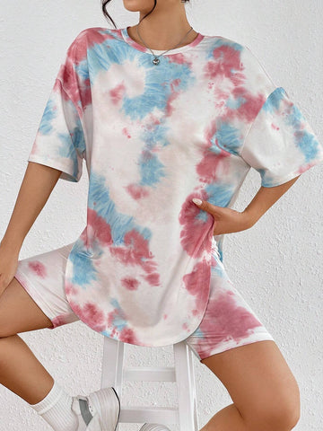 Tie Dye Drop Shoulder Tee & Biker Shorts